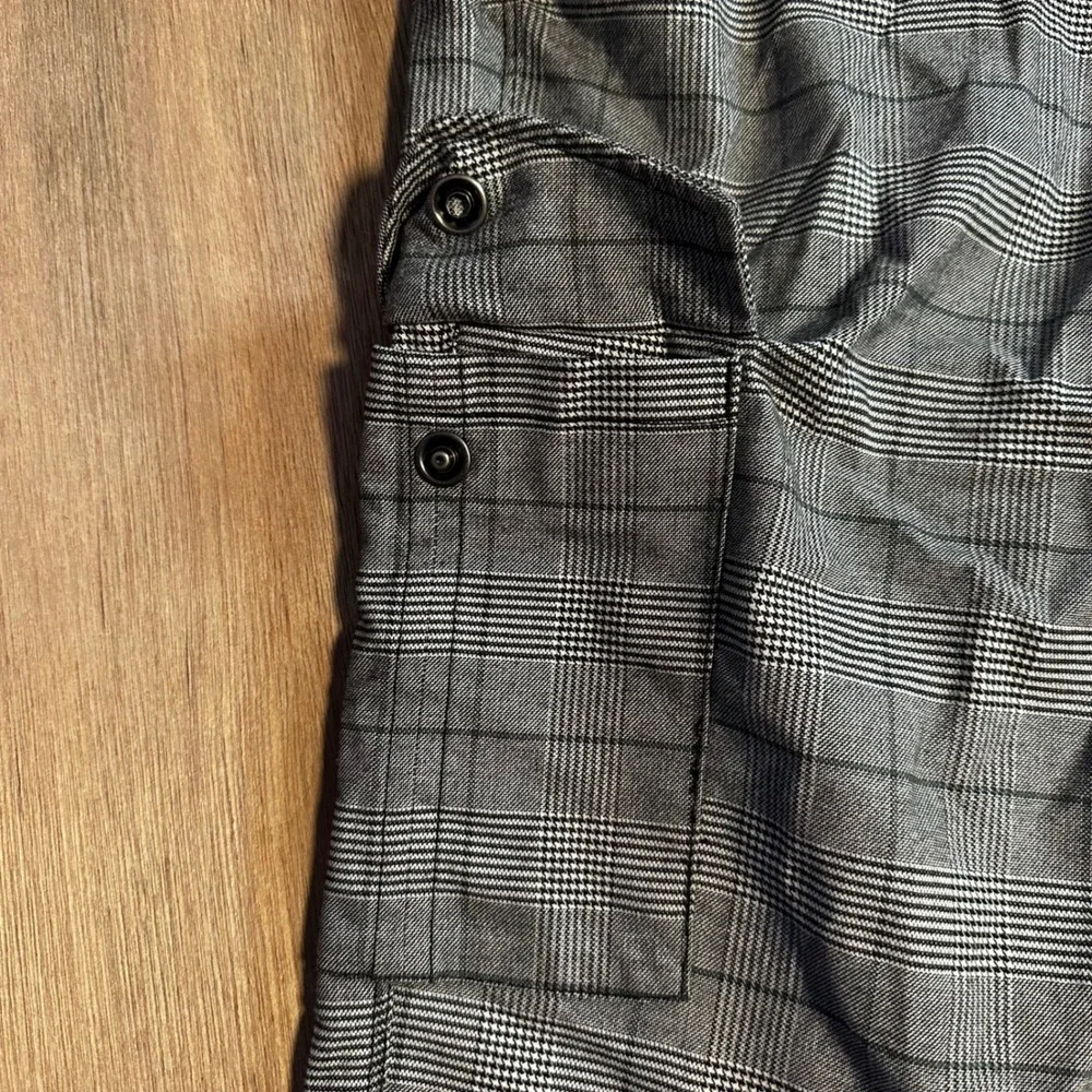 Sanctuary Womens Plaid Cargo Jogger Pants Elastic Waist Casual Comfy Gray M
